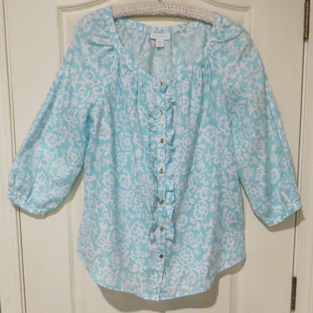 NWOT Charter Club Linen Ruffle Blouse Sz XL